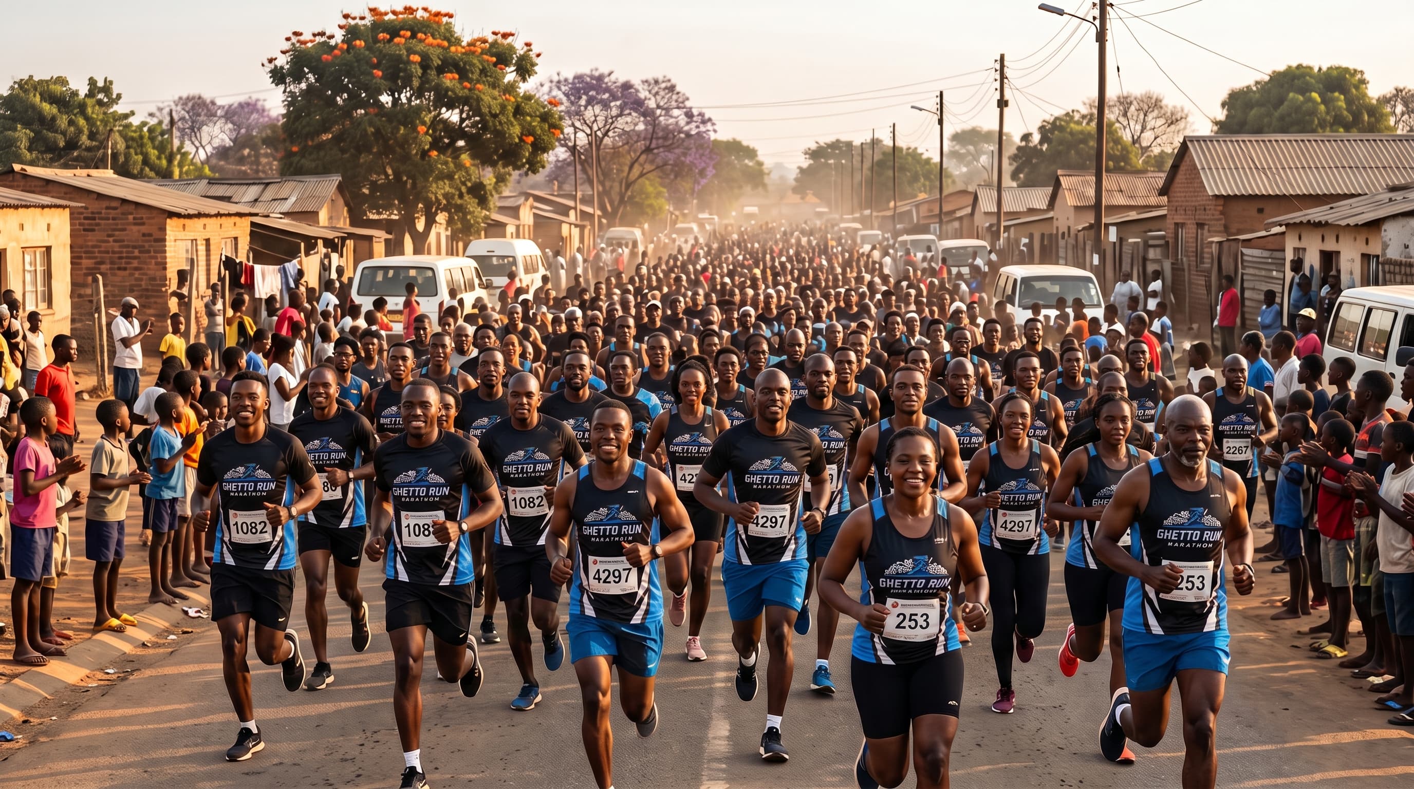 A crowd of runners filling a city street